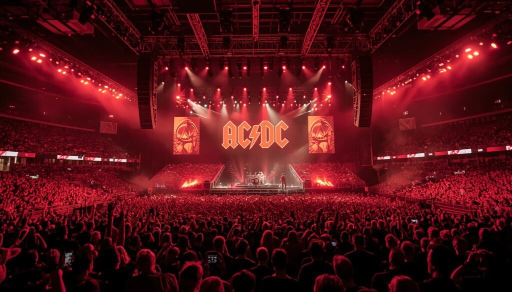 AC/DC durante un recital masivo en el estadio River Plate