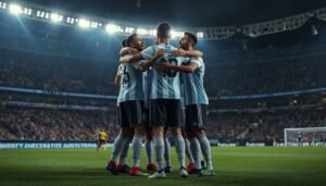 Jugadores de Argentina celebrando un gol ante Mauritania en La Bombonera