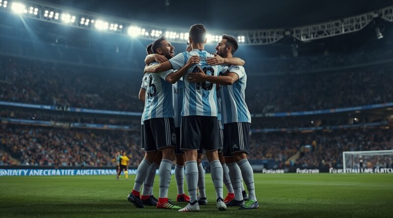 Jugadores de Argentina celebrando un gol ante Mauritania en La Bombonera
