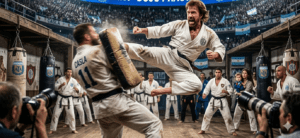 Chuck Norris en escena de artes marciales durante su carrera