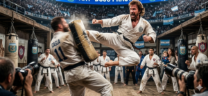Chuck Norris en escena de artes marciales durante su carrera