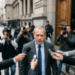 La Justicia procesó a la cúpula de la AFA por retención indebida de aportes millonarios Claudio Tapia saliendo de tribunales tras su procesamiento judicial