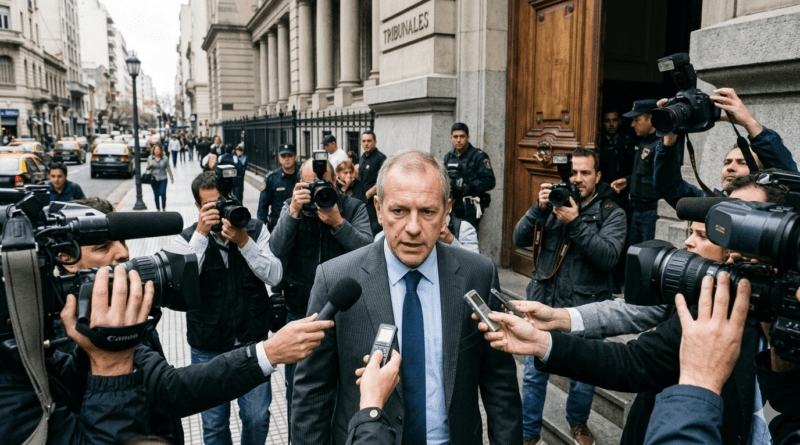 Claudio Tapia saliendo de tribunales tras su procesamiento judicial