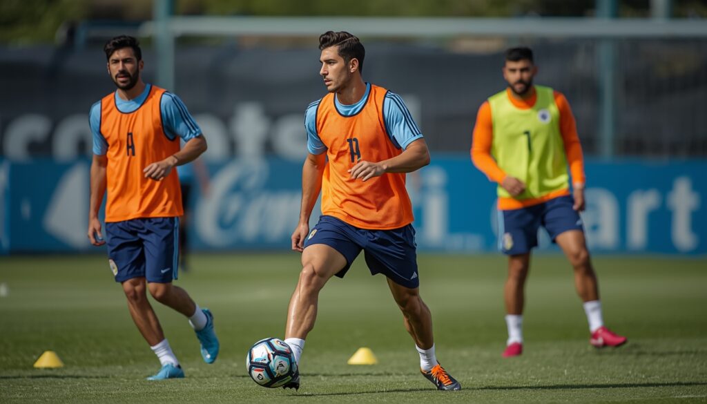 Jugadores de la Selección Argentina en entrenamiento