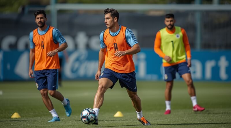 Jugadores de la Selección Argentina en entrenamiento