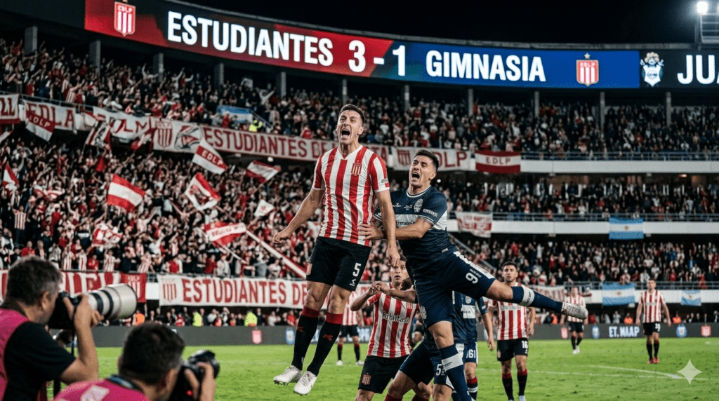 Defensor de fútbol disputando una pelota aérea durante un partido en estadio lleno.