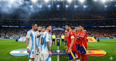 Lionel Messi y jugadores de España en una imagen conceptual de la Finalissima entre Argentina y España