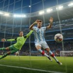 Enzo Fernández marcando el primer gol de Argentina