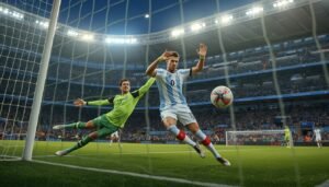 Enzo Fernández marcando el primer gol de Argentina