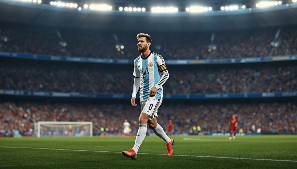 Lionel Messi ingresando en el segundo tiempo ante Mauritania