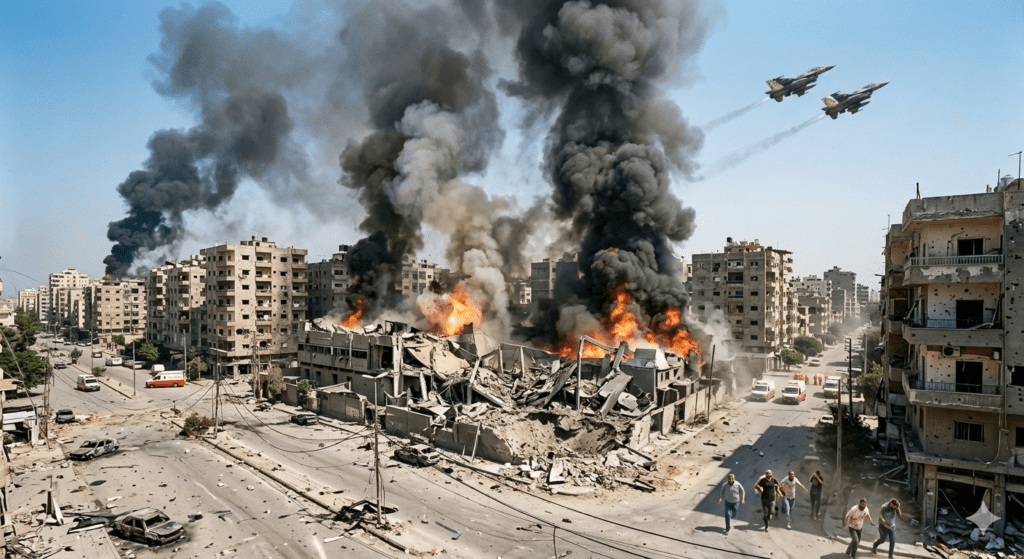 Ataque aéreo israelí contra posiciones y depósitos de armas de Hezbollah en Beirut, Líbano