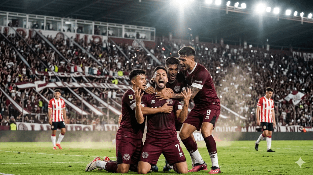 Dylan Aquino celebra el gol de Lanús ante Estudiantes en el Torneo Apertura 2026