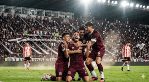 Dylan Aquino celebra el gol de Lanús ante Estudiantes en el Torneo Apertura 2026
