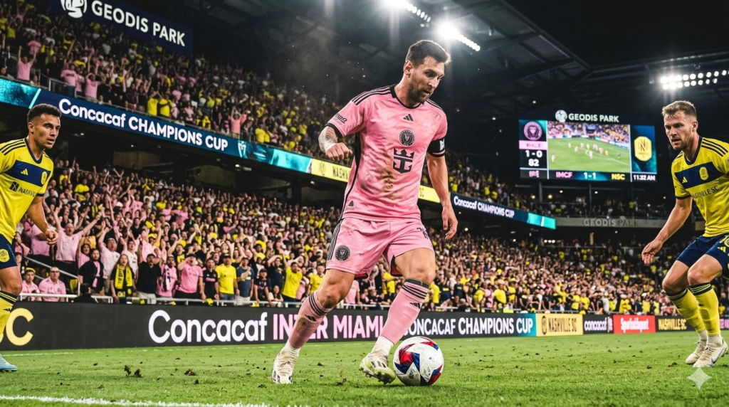 Lionel Messi jugando con Inter Miami ante Nashville por la Concacaf Champions Cup