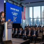Javier Milei durante su discurso ante empresarios en Nueva York