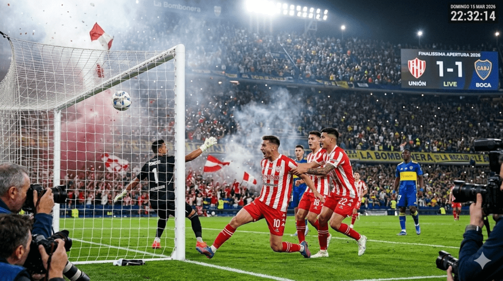 Julián Palacios marca el gol de Unión ante Boca