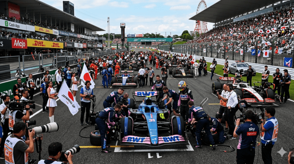 Autos en la parrilla del Gran Premio de Japón