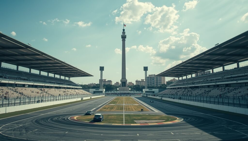 Preparativos del circuito callejero en el Monumento de los Españoles