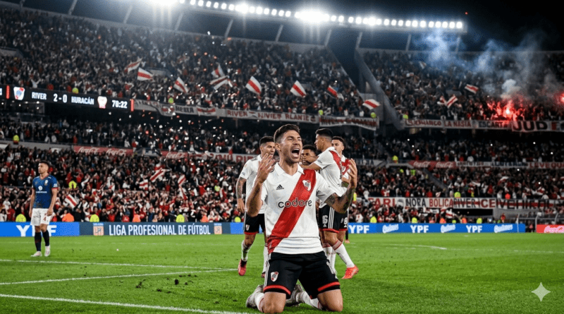 Sebastián Driussi celebra el gol de River ante Sarmiento