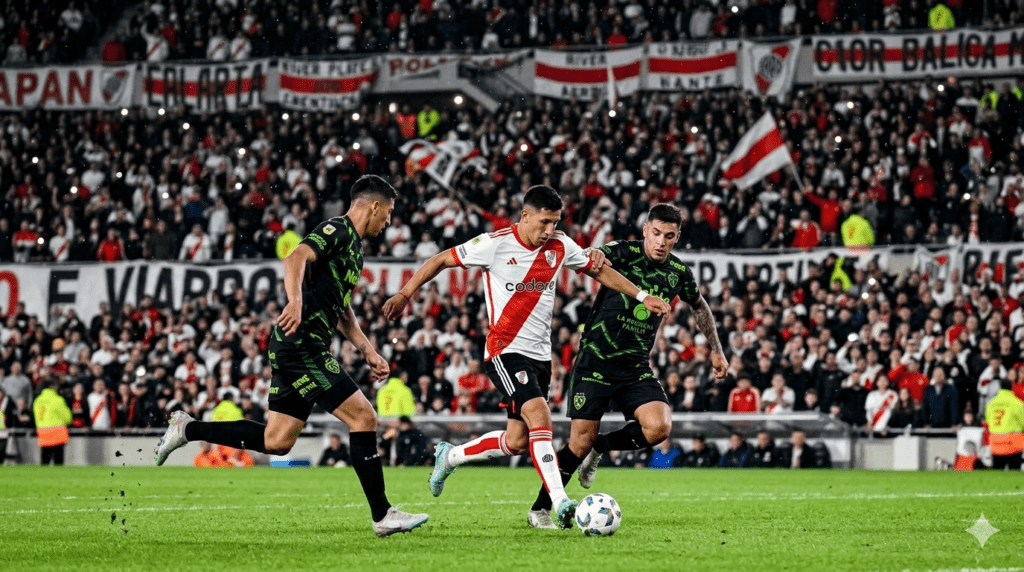 River Plate en ataque durante el partido ante Sarmiento por el Torneo Apertura 2026