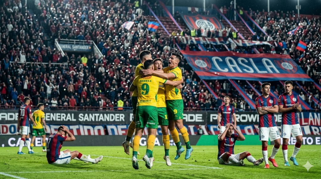 jugadores de Defensa y Justicia celebrando ante San Lorenzo