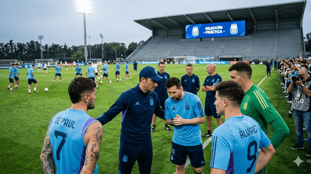 Scaloni durante un entrenamiento de la Selección Argentina