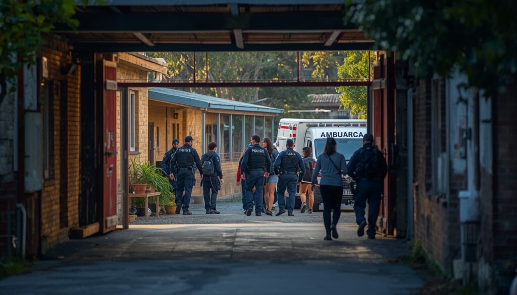 Patrulleros y ambulancias frente a una escuela tras un tiroteo escolar en San Cristóbal