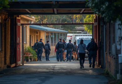 Patrulleros y ambulancias frente a una escuela tras un tiroteo escolar en San Cristóbal