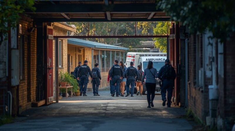 Patrulleros y ambulancias frente a una escuela tras un tiroteo escolar en San Cristóbal