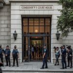 Tribunales de Comodoro Py con presencia de prensa y seguridad