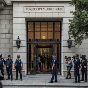 Tribunales de Comodoro Py con presencia de prensa y seguridad