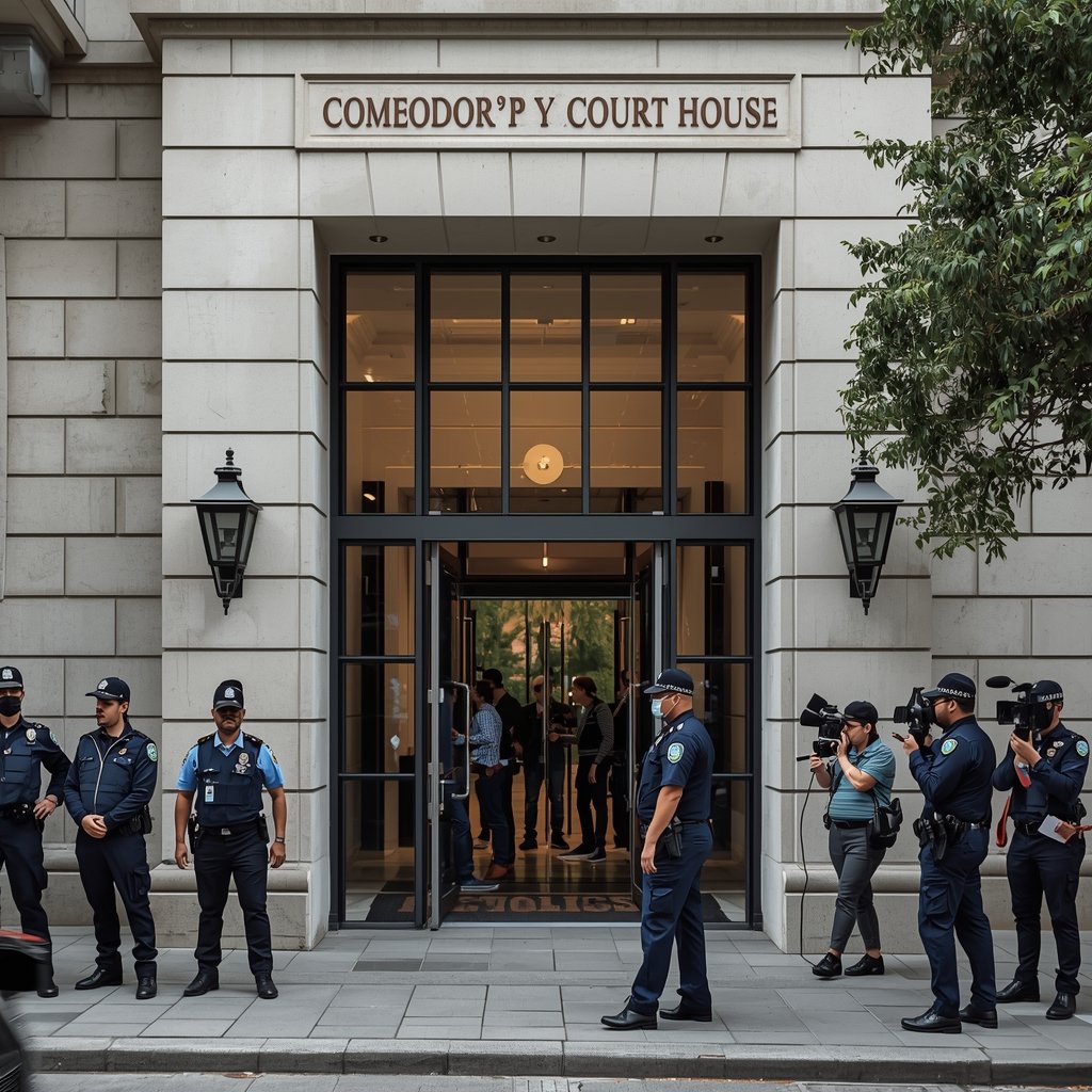 Tribunales de Comodoro Py con presencia de prensa y seguridad