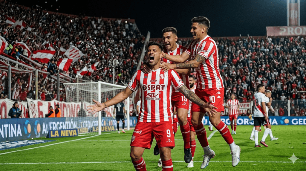 Cristian Tarragona celebra uno de sus goles para Unión ante Agropecuario