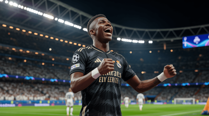 vinicius festejando gol real madrid vs manchester city champions league