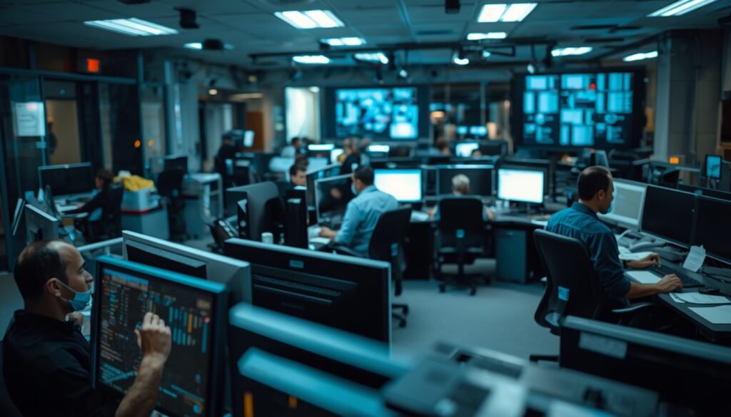 Técnicos trabajando en el procesamiento de actas electorales