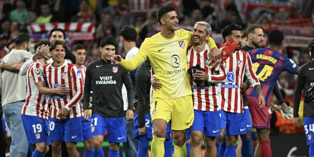 Jugadores del Atlético Madrid celebran un gol en Champions League