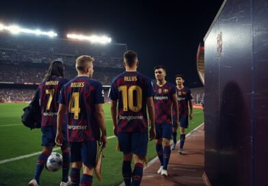 Jugadores del Barcelona antes del partido por Champions League