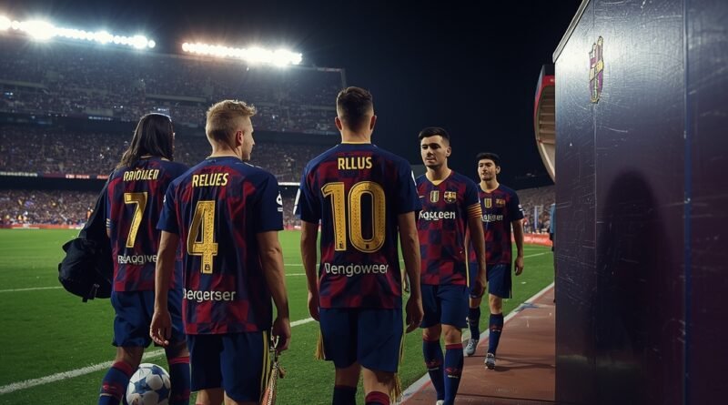 Jugadores del Barcelona antes del partido por Champions League