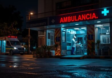Ambulancia trasladando a un niño al hospital en Comodoro Rivadavia