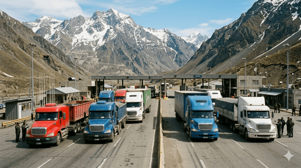 Actividad comercial en un paso fronterizo entre Argentina y Chile