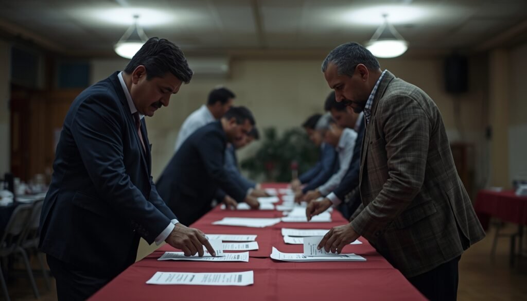 Funcionarios realizando el conteo de votos en Perú