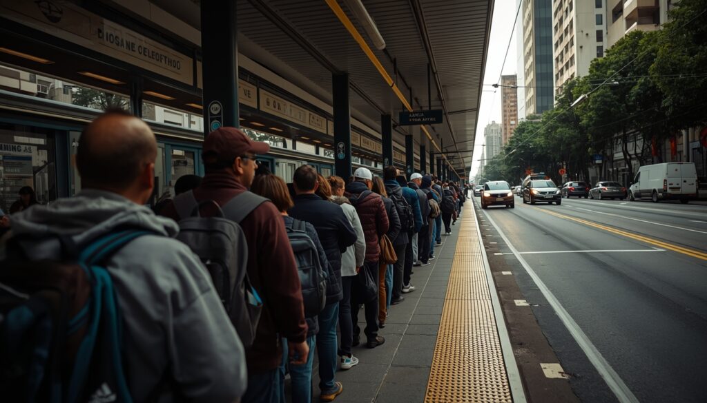 Largas filas de pasajeros por demoras en colectivos