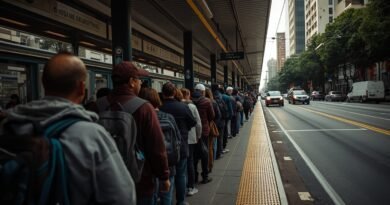 Largas filas de pasajeros por demoras en colectivos