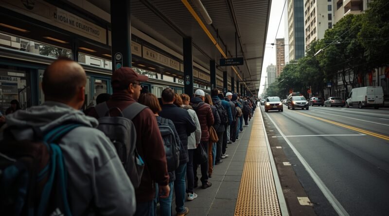 Largas filas de pasajeros por demoras en colectivos