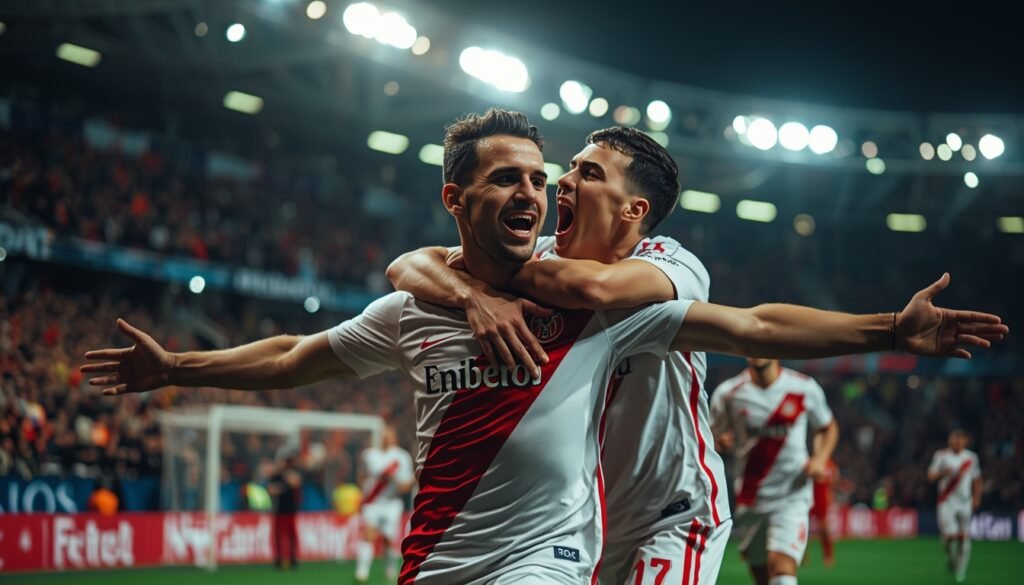 Sebastián Driussi celebra gol en partido de River por Copa Sudamericana