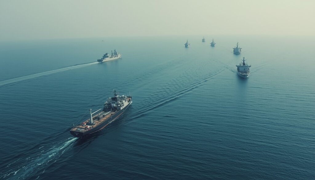 Vigilancia naval en el estrecho de Ormuz con buques en tránsito