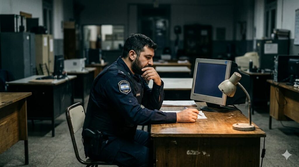 Efectivo policial en situación de estrés laboral