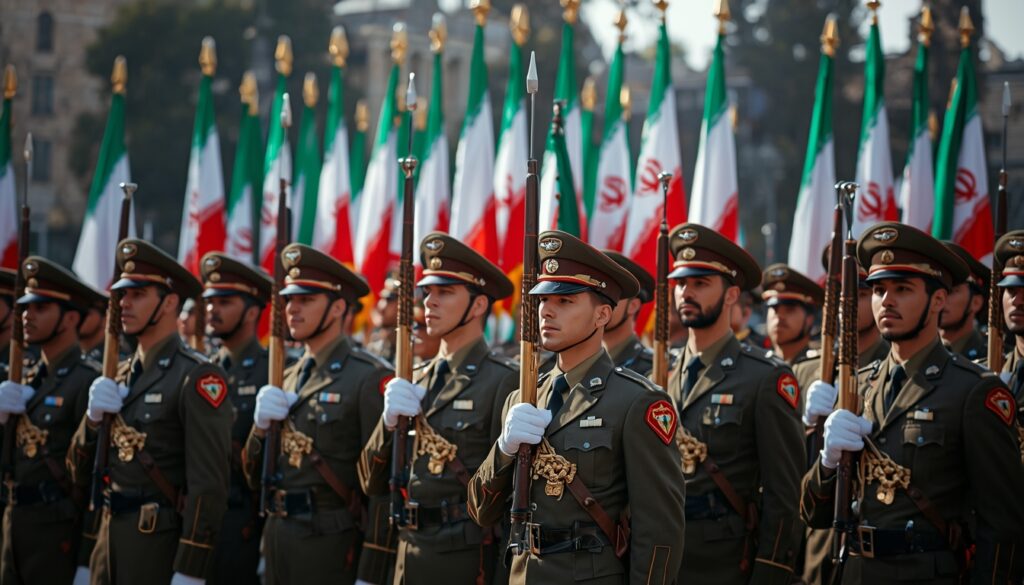 Miembros de la Guardia Revolucionaria Islámica durante una formación militar en Irán