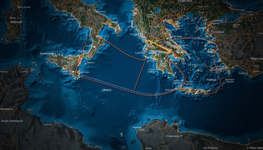 Mapa marítimo del Golfo Pérsico con el estrecho de Ormuz