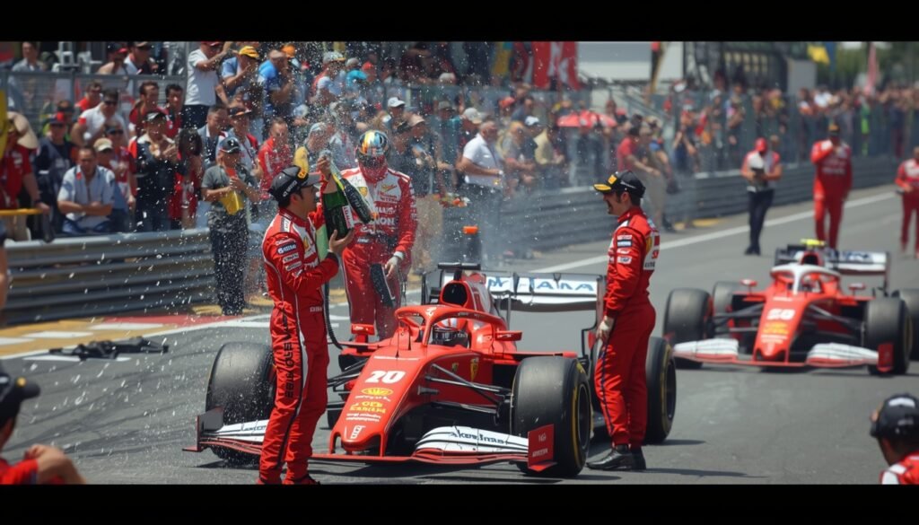 Pilotos celebrando en el podio tras una carrera